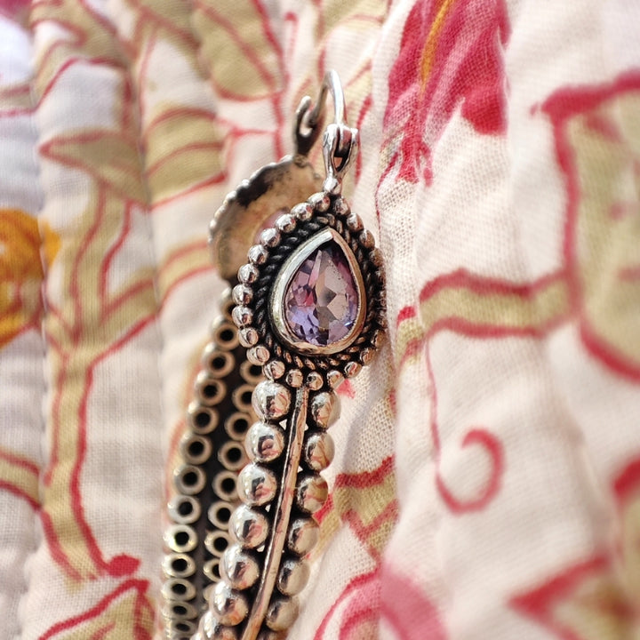 Ethnic 925 silver EARRINGS with stone - SAILA