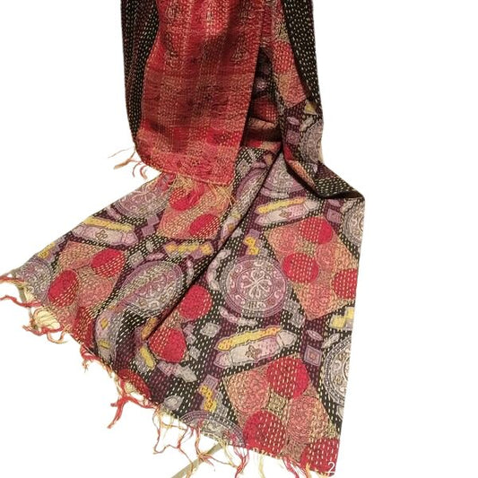 Sciarpa KANTHA con tessuti vintage misto seta ricamo a mano - dettaglio lavorazione