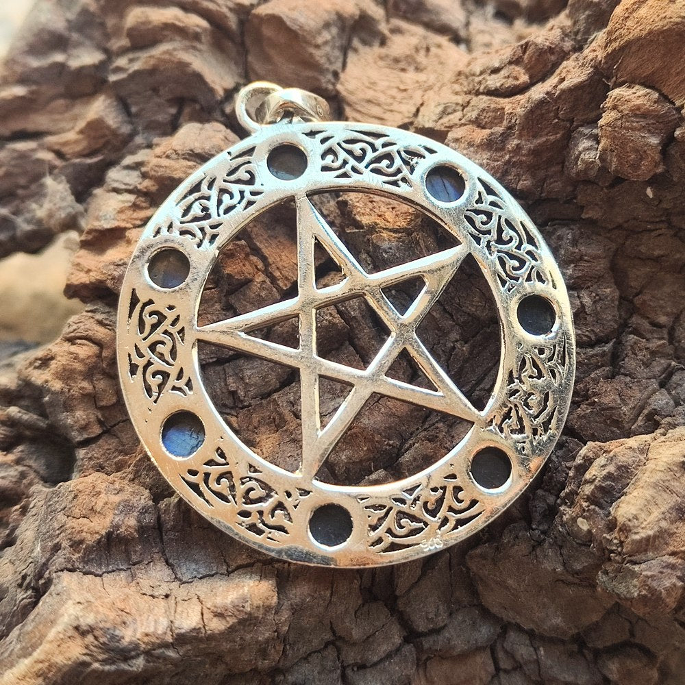 Ciondolo in Argento 925 con Pentagramma e 7 Pietre – Simbolo di Protezione e Armonia vista retro