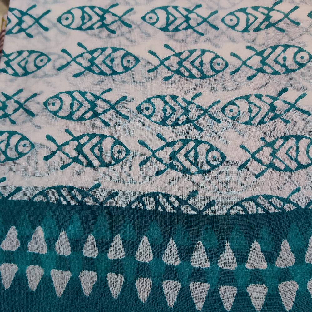 Pareo - Handmade Cotton Scarf with Fish Ornaments