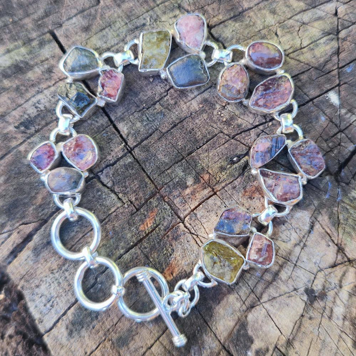 Bracciale argento 925 TORMALINA verde e rosa - NIRDA