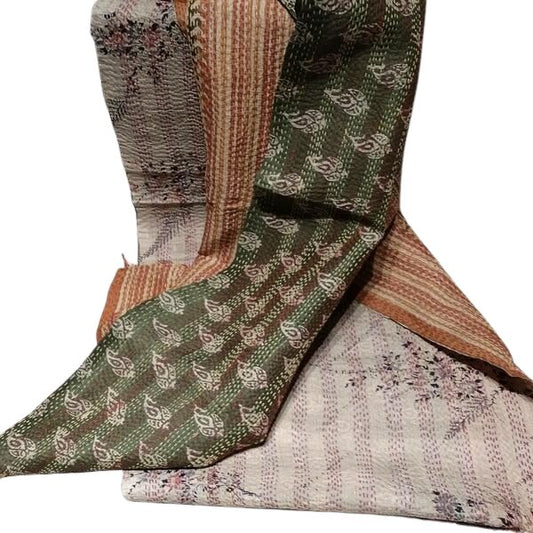 Sciarpa KANTHA con tessuti vintage misto seta ricamo a mano beige-bordeaux
