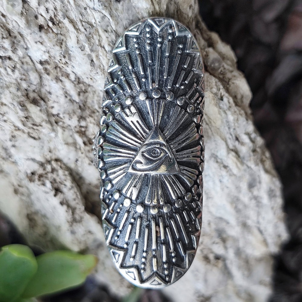 Anello etnico lavorato in argento 925 - OCCHIO DI RA