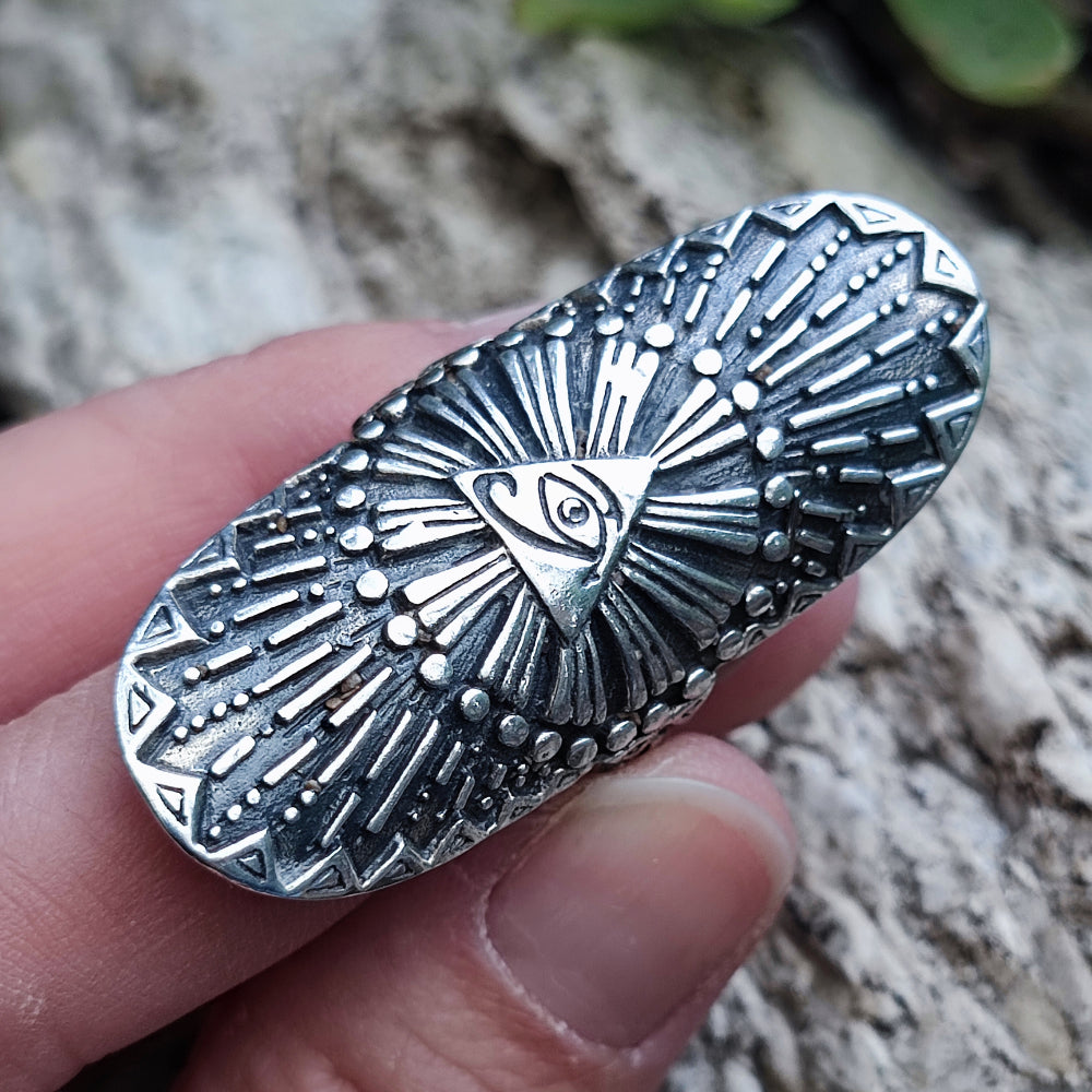 Anello etnico lavorato in argento 925 - OCCHIO DI RA