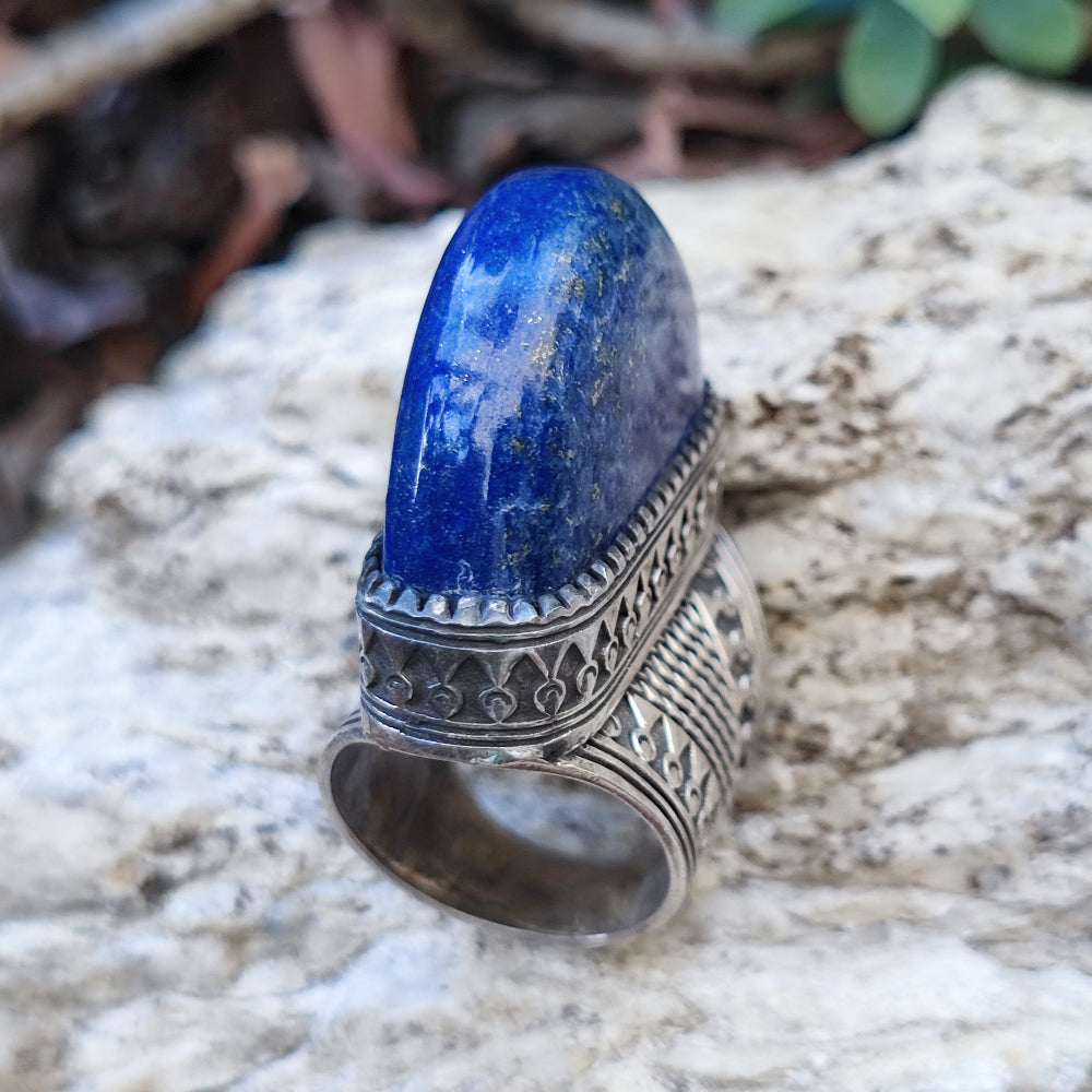 Anello etnico in argento 925 lapislazzuli - VADALPUR