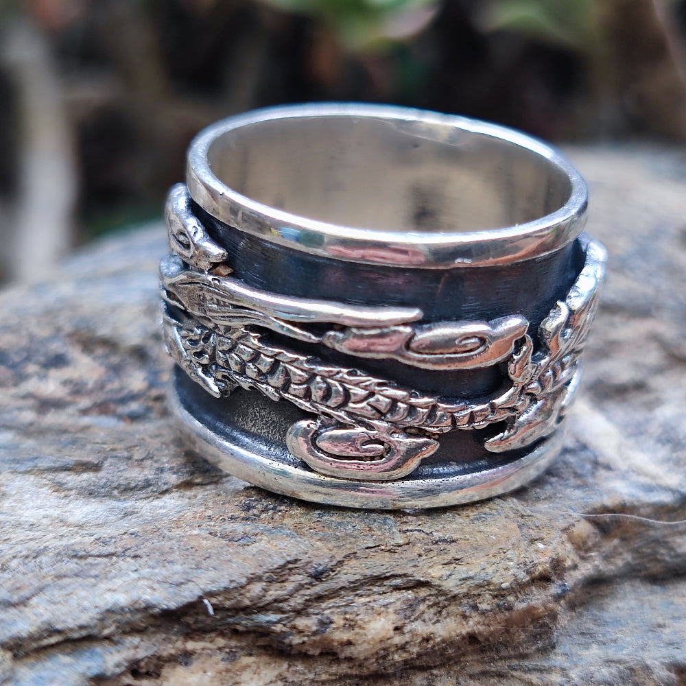 Anello fascia in argento 925 con drago - BUDWARA