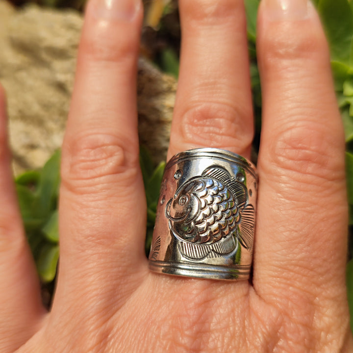 Anello in argento antico con pesce - RAIPUR