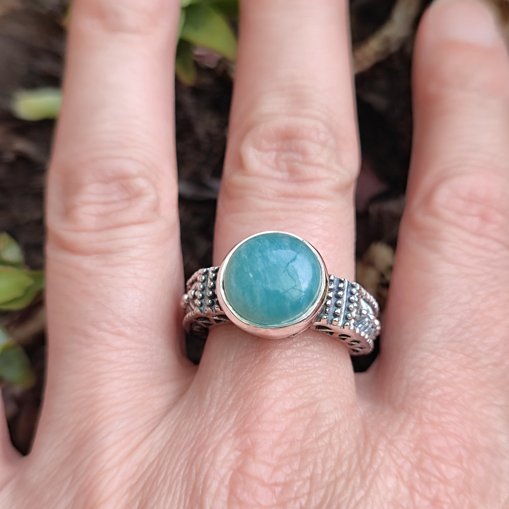 Anello etnico in argento 925 con amazzonite - BLADIYA