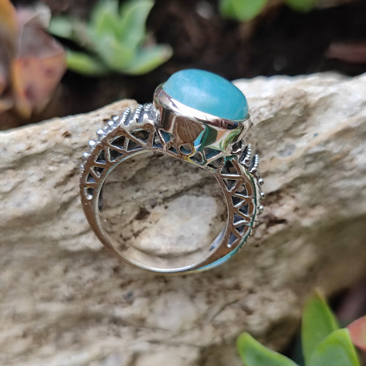 Anello etnico in argento 925 con amazzonite - BLADIYA
