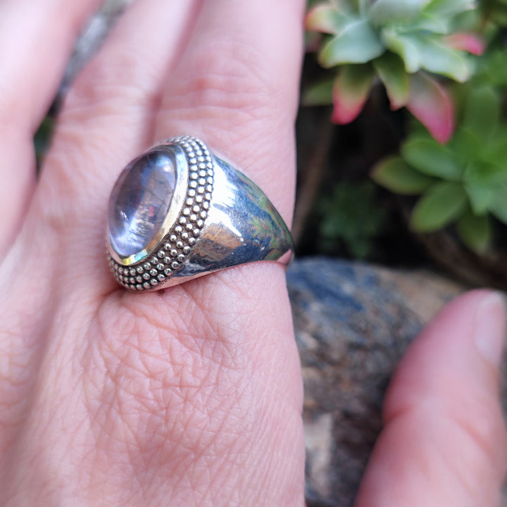 Anello etnico in argento 925 con Quarzo rosa - JAIPUR