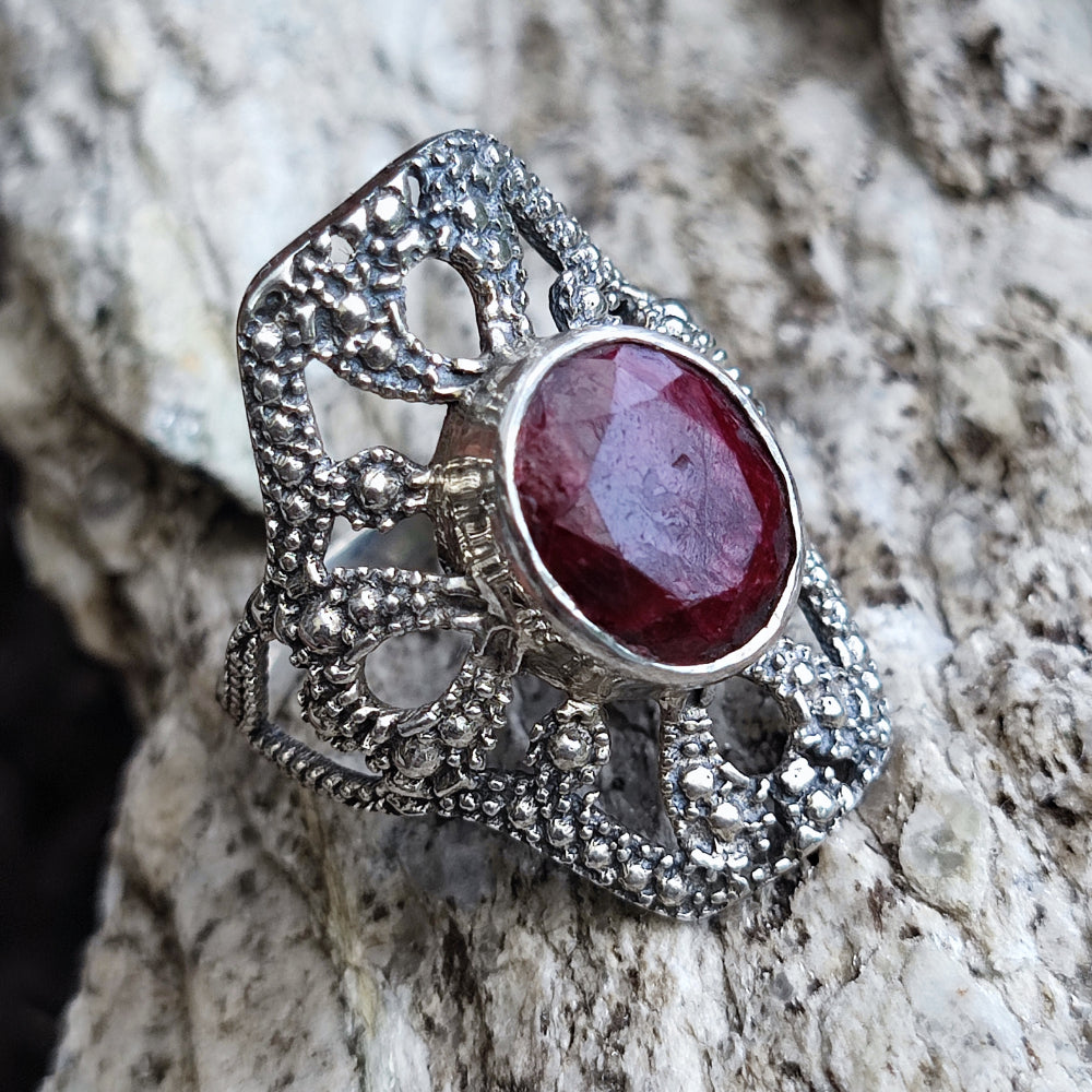 Anello etnico con pietra in argento 925 - KACHOLLA