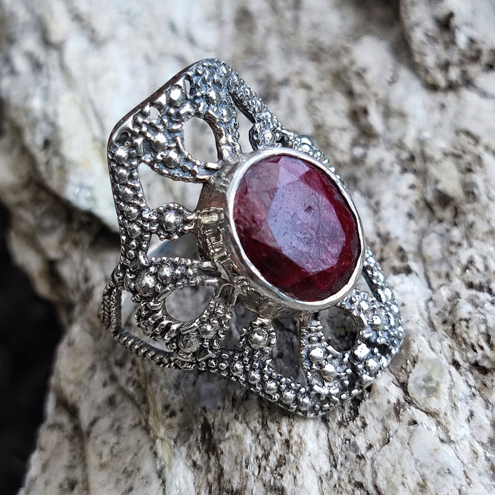 Anello etnico con pietra in argento 925 - KACHOLLA