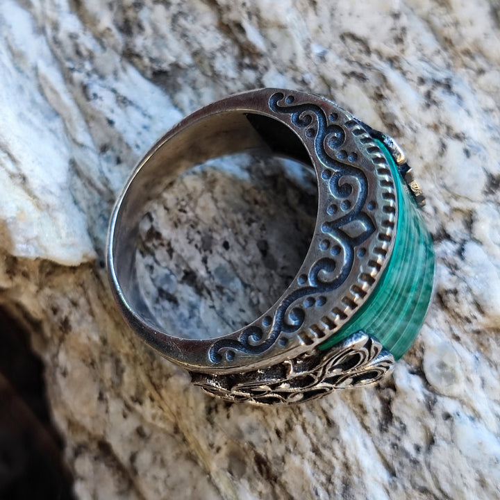 Anello etnico a fascia con pietra in argento 925 - KIMLASA