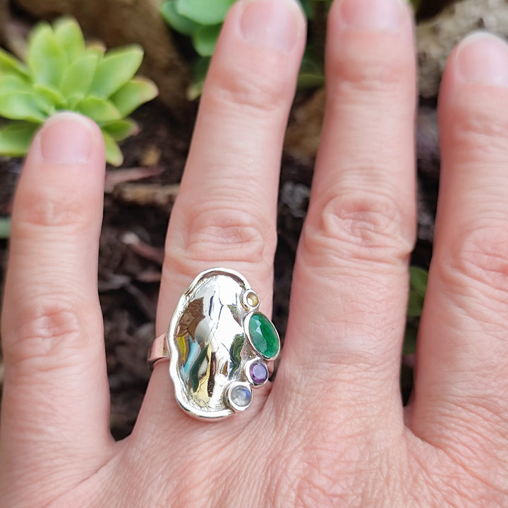 Anello etnico in argento 925 agata verde - NOKA