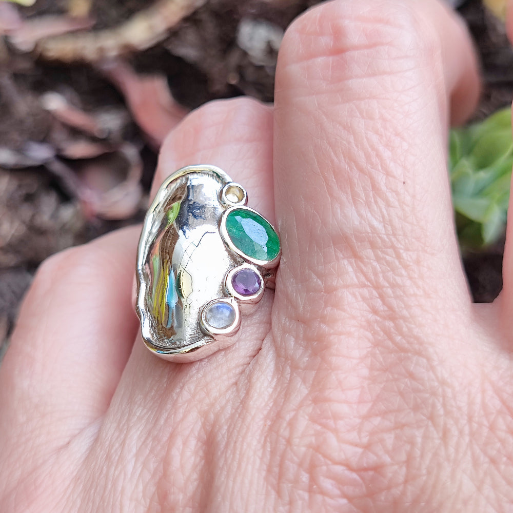 Anello etnico in argento 925 agata verde - NOKA