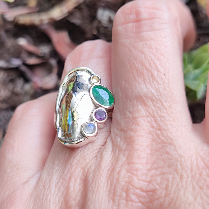 Anello etnico in argento 925 agata verde - NOKA
