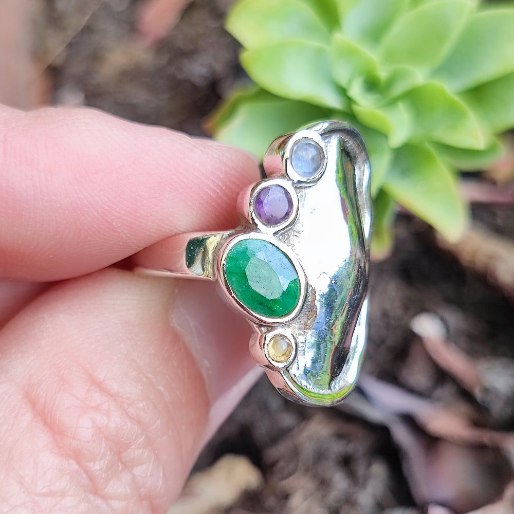 Anello etnico in argento 925 agata verde - NOKA