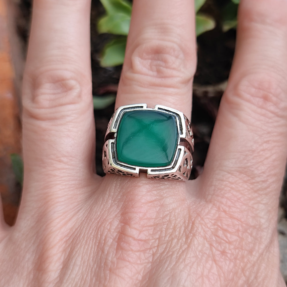 Anello etnico in argento 925 agata verde - NUNGANA