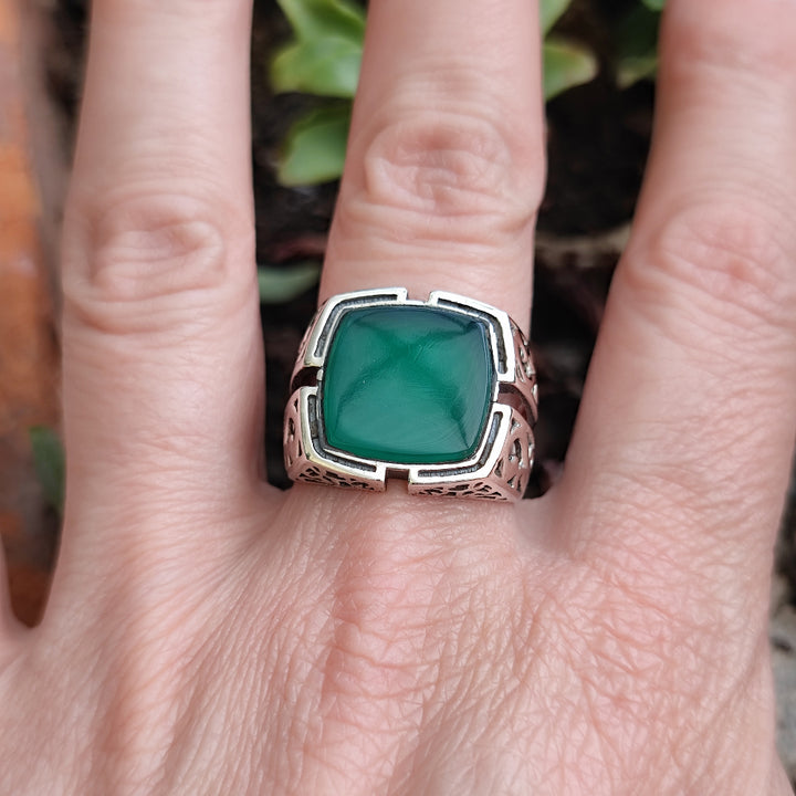 Anello etnico in argento 925 agata verde - NUNGANA