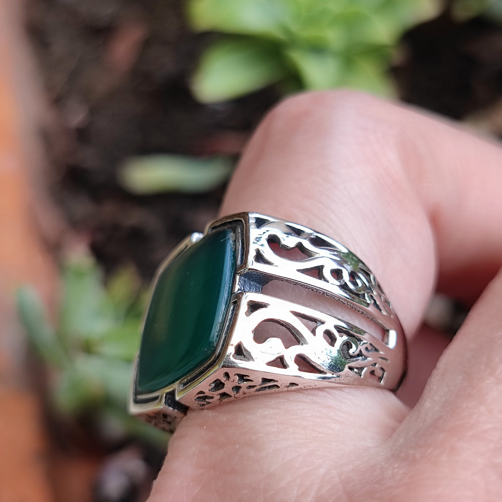 Anello etnico in argento 925 agata verde - NUNGANA