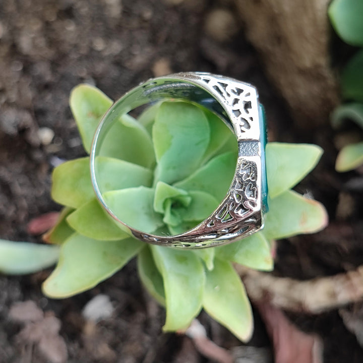 Anello etnico in argento 925 agata verde - NUNGANA