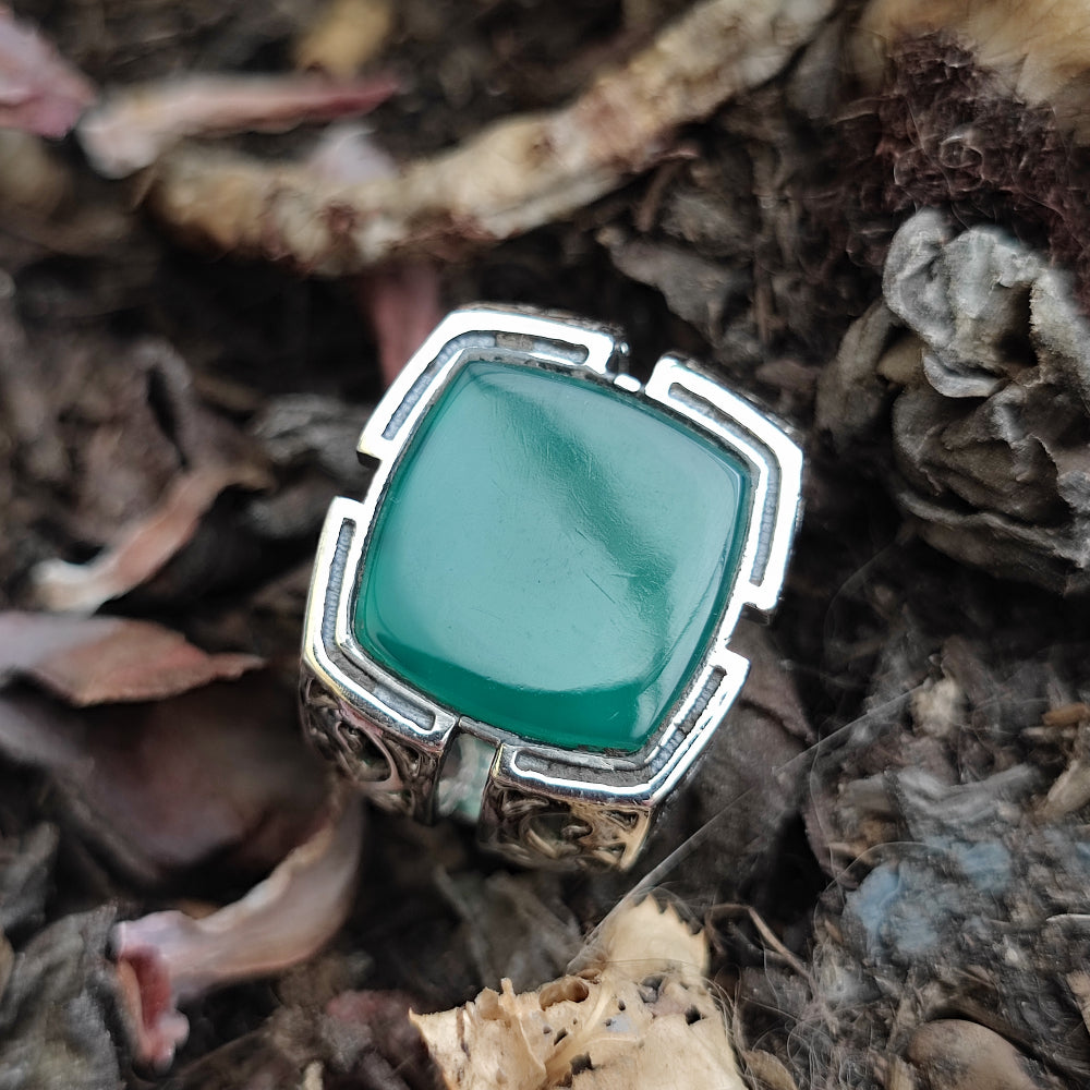 Anello etnico in argento 925 agata verde - NUNGANA