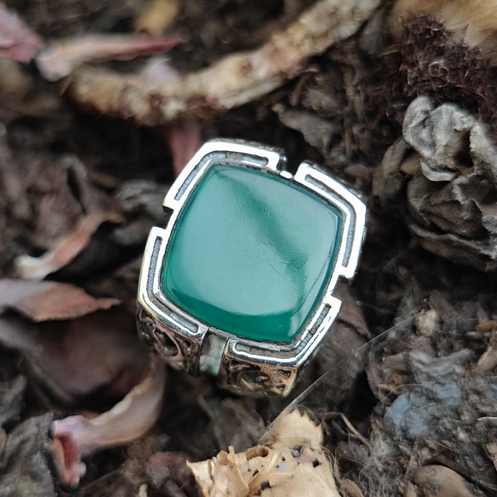 Anello etnico in argento 925 agata verde - NUNGANA