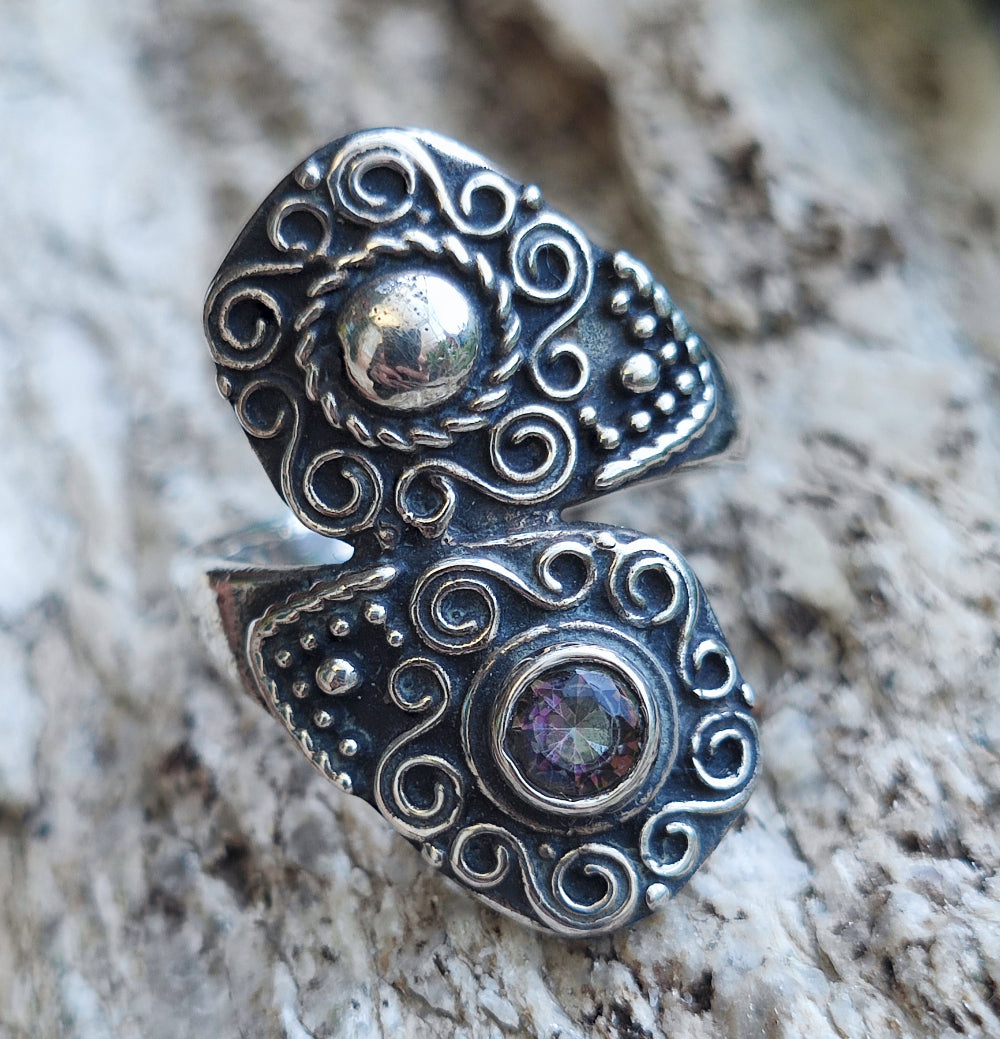 Anello etnico con pietra in argento 925 - PITHUAR