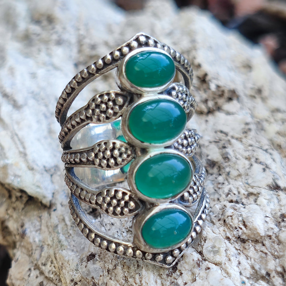 Anello etnico con pietra in argento 925 - REGULLU