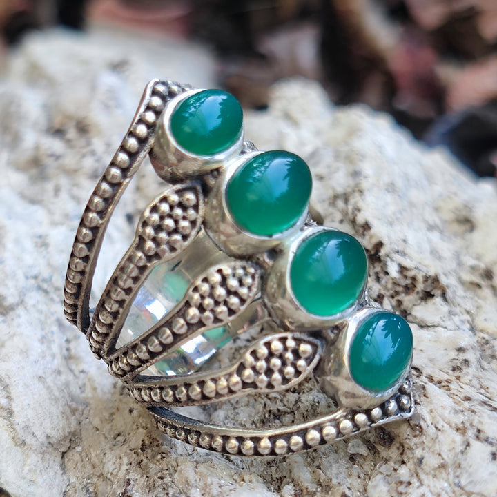 Anello etnico con pietra in argento 925 - REGULLU