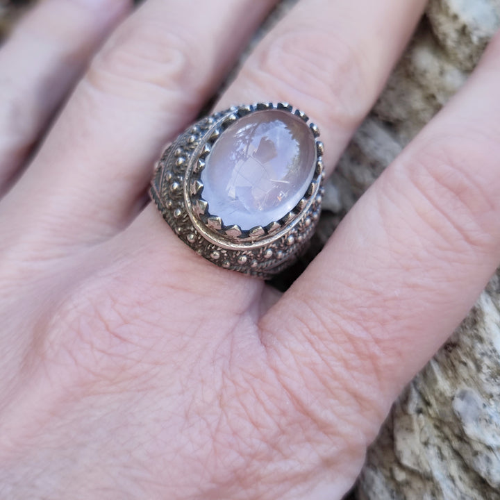 Anello etnico in argento 925 con Quarzo rosa - TOPPUR