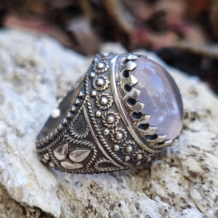 Anello etnico in argento 925 con Quarzo rosa - TOPPUR