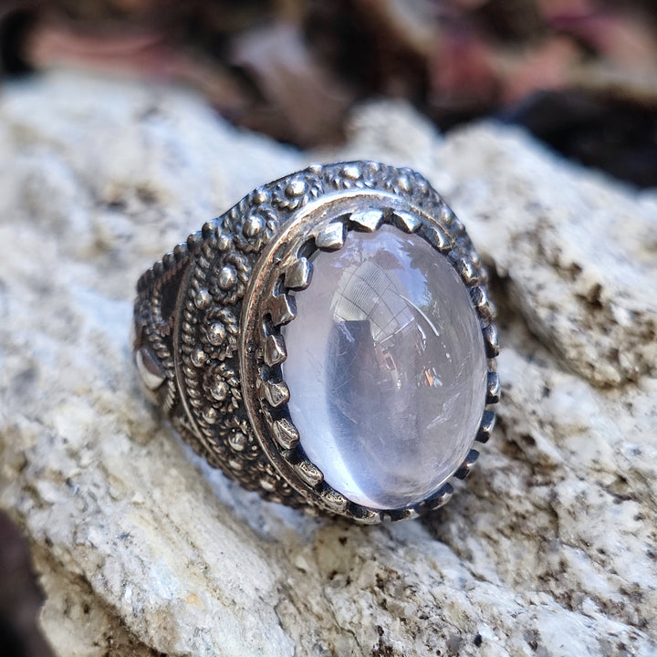Anello etnico in argento 925 con Quarzo rosa - TOPPUR