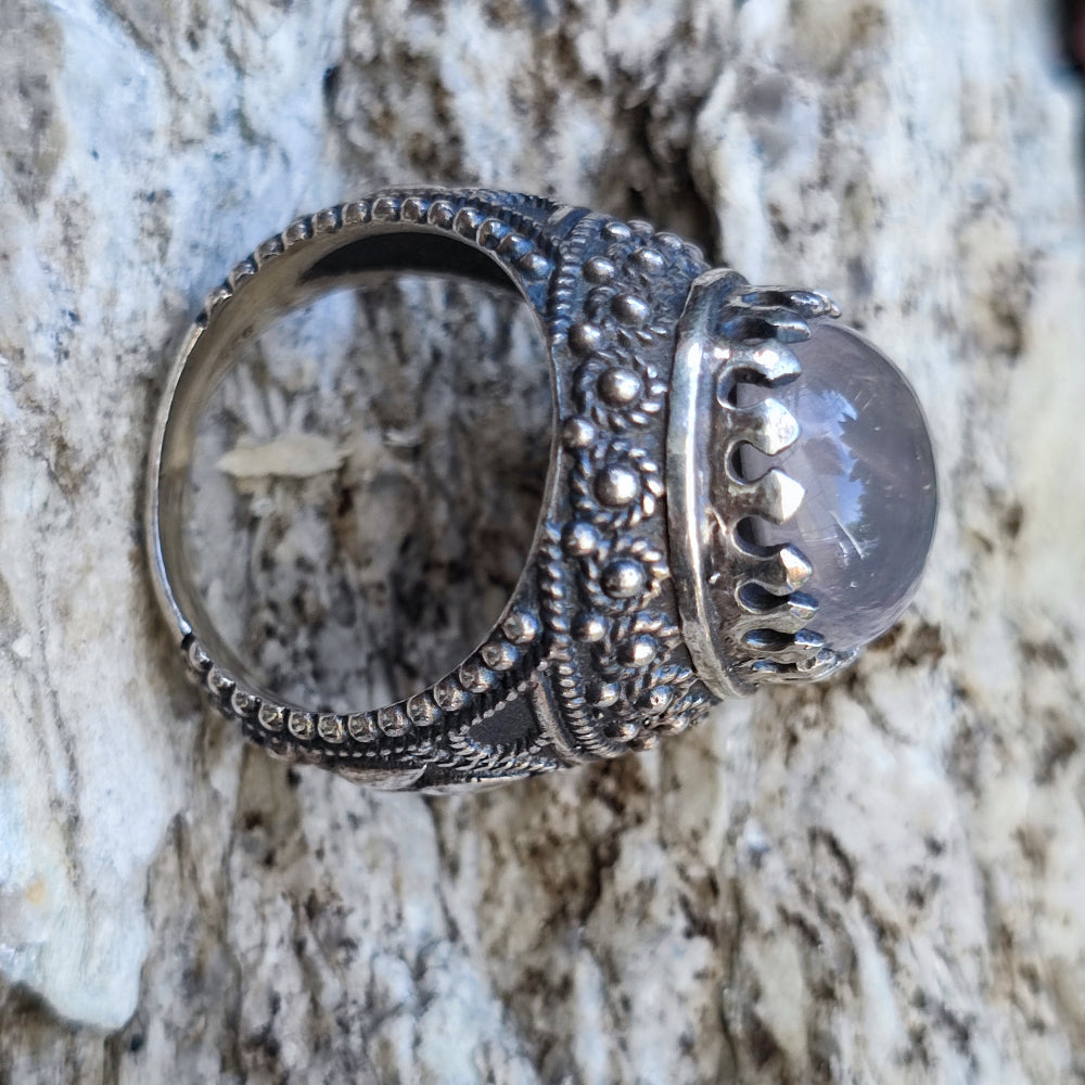 Anello etnico in argento 925 con Quarzo rosa - TOPPUR