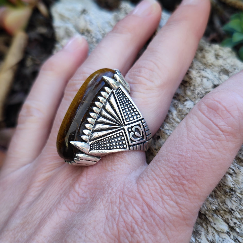 Anello etnico con pietra in argento 925 - VAZHAPADI