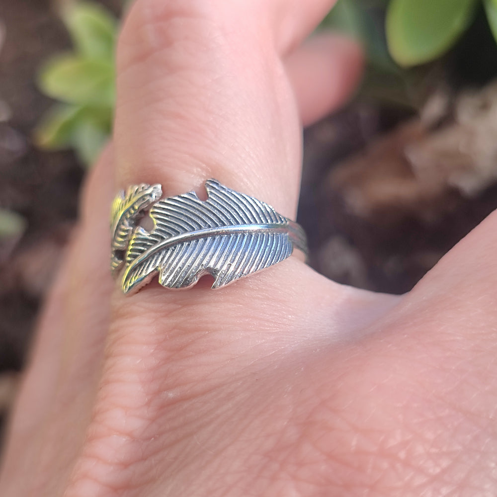 Anello in argento 925 con piuma - FEATHER