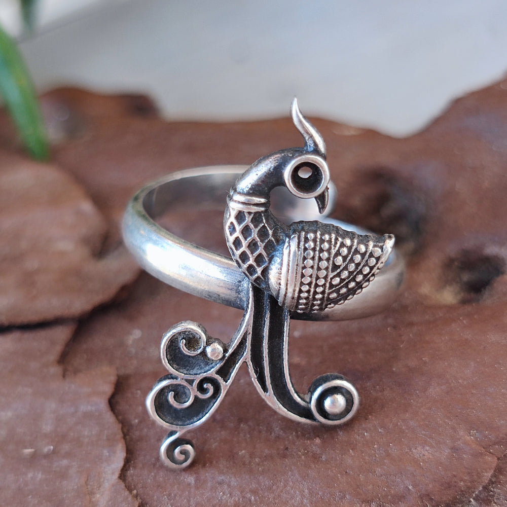 Anello in argento antico con pavone - MOGAL