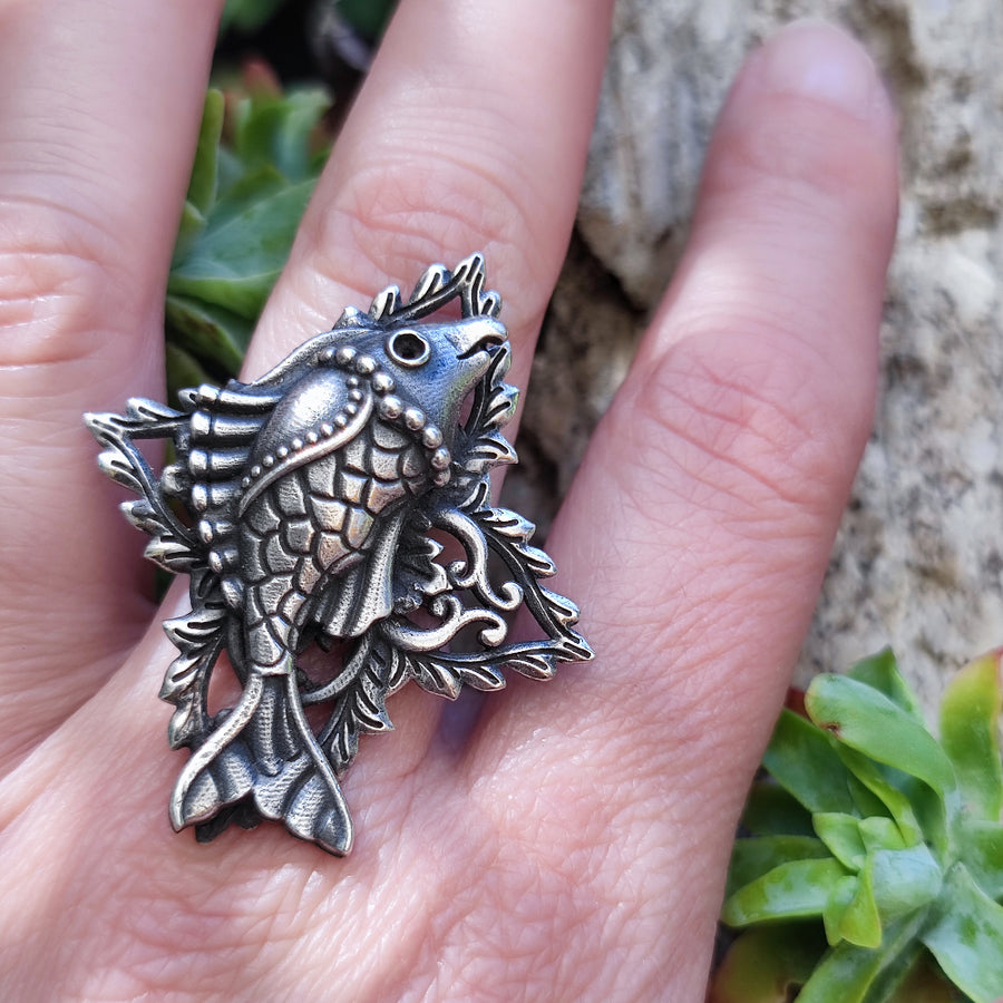 Anello in argento antico con pesce - PARAWA