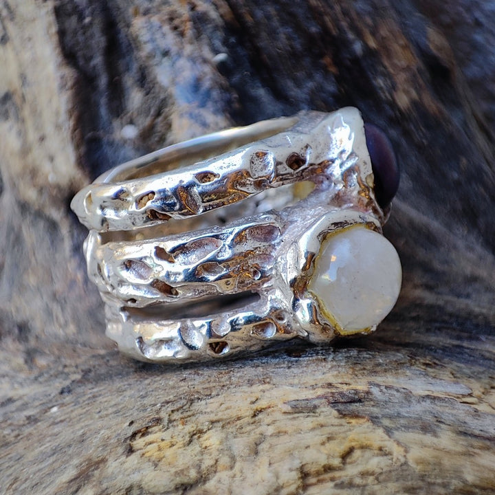 ANELLO artigianale in argento 925 con pietra - GROOVE