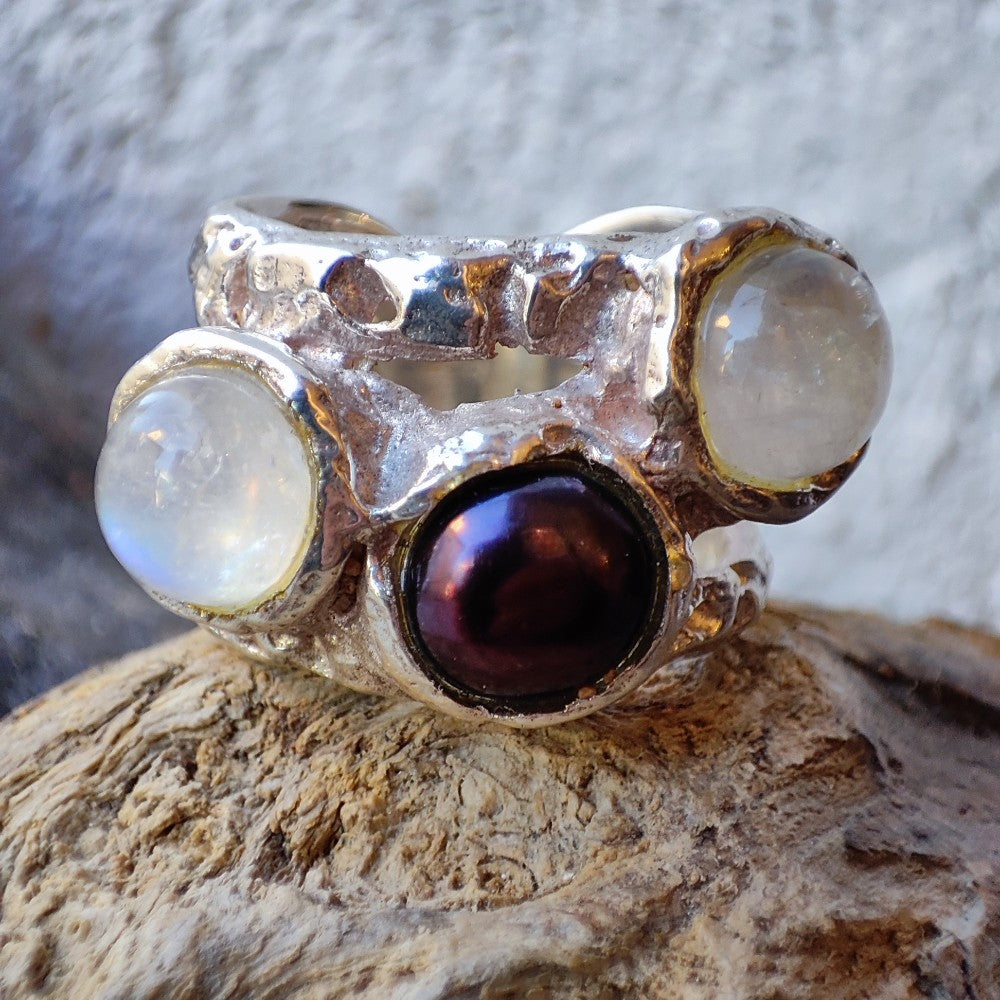 ANELLO artigianale in argento 925 con pietra - GROOVE
