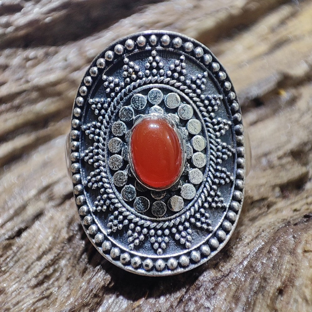 Ethnic ring with stone in 925 silver - KARIGHOI