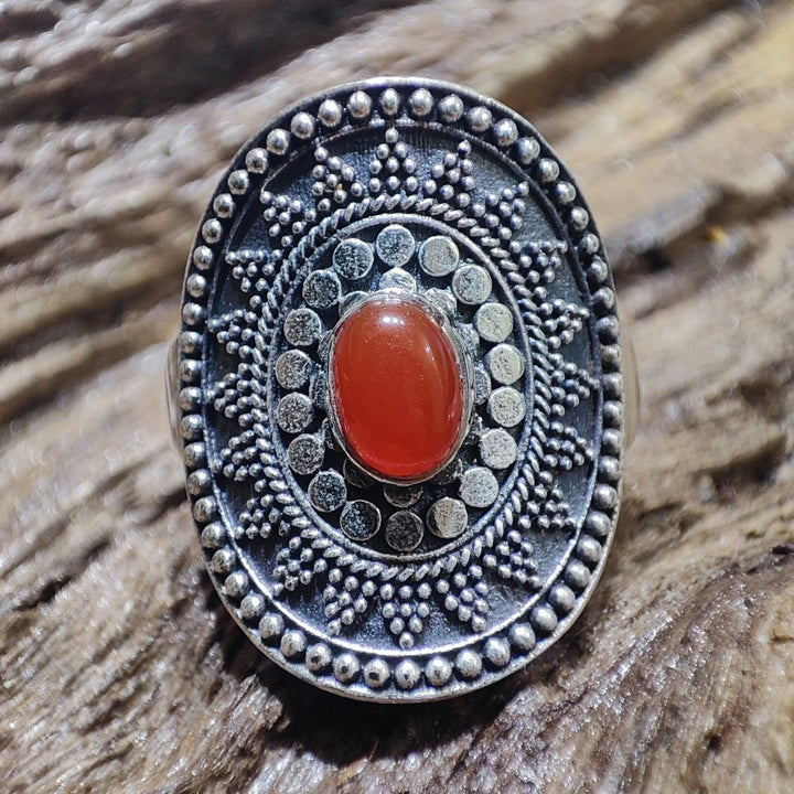 Ethnic ring with stone in 925 silver - KARIGHOI
