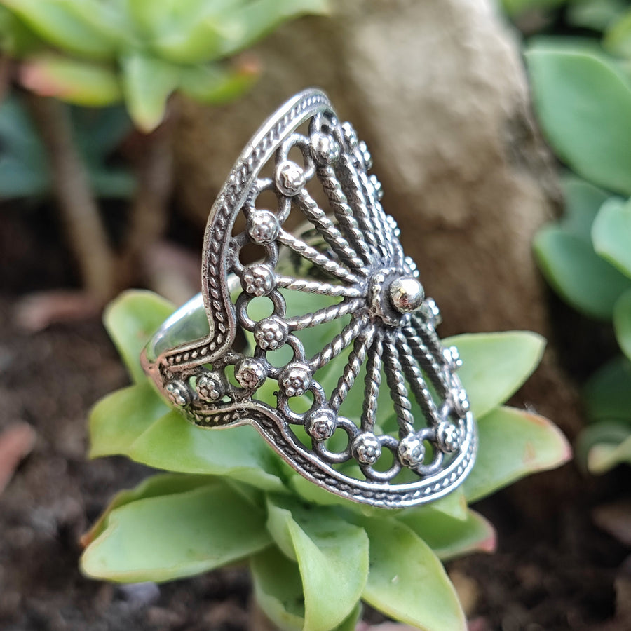 Anello etnico alta in argento 925 - PURWA