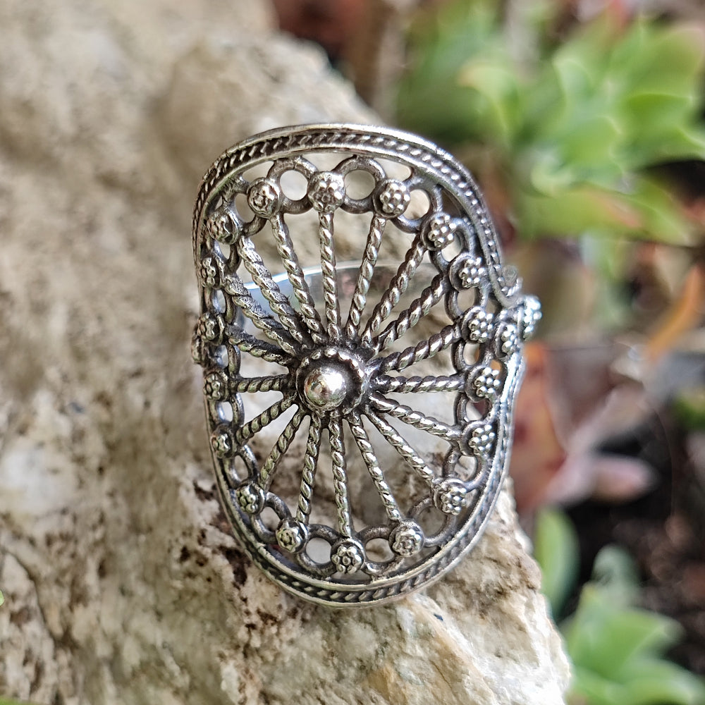 Anello etnico alta in argento 925 - PURWA