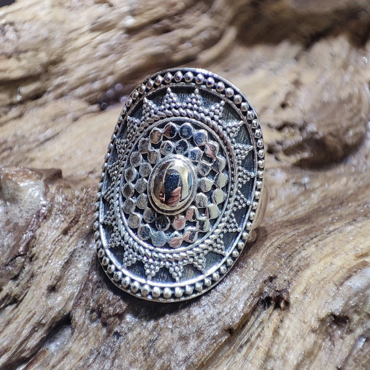 Ethnic ring with stone in 925 silver - KARIGHOI