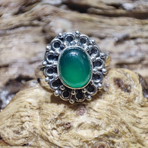 Anello etnico con pietra in argento 925 agata verde - LARUNA