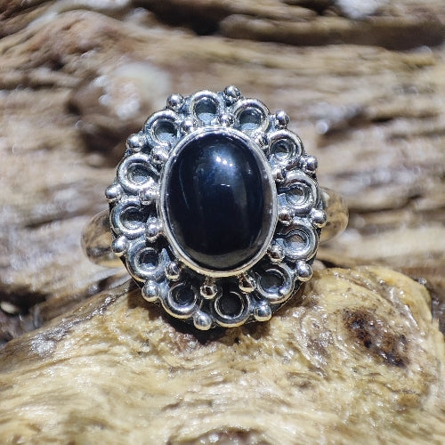 Anello etnico con pietra in argento 925 onice nero - LARUNA