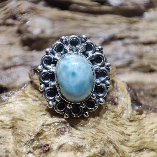Anello etnico con pietra in argento 925 larimar - LARUNA