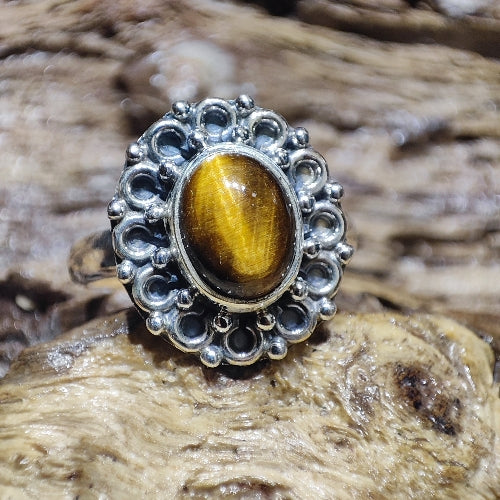 Anello etnico con pietra in argento 925 occhio di tigre  - LARUNA
