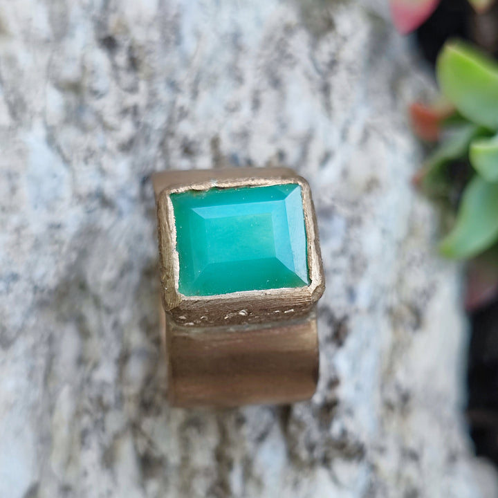 Anello artigianale in bronzo con pietra - SHAHA